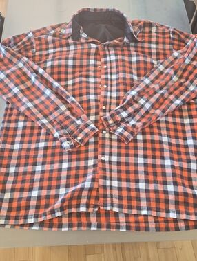Source Unknown Orange, Black & White Plaid Button-Down Shirt